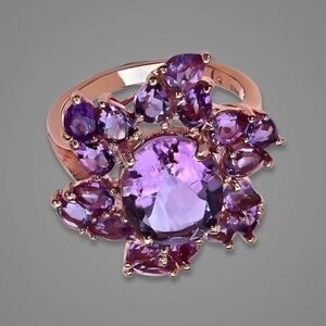 Amethyst Ring Oval Pear Cut 14K Rose Gold Sterling Silver Purple/Pink W 6 NWOT